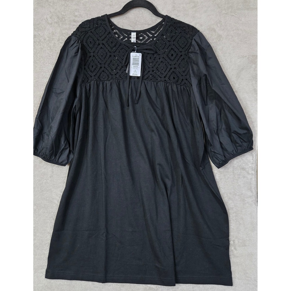 Torrid Belle Isle Shift Dress 1X Black Crochet Festival Resort Dark Cottagecore‎
